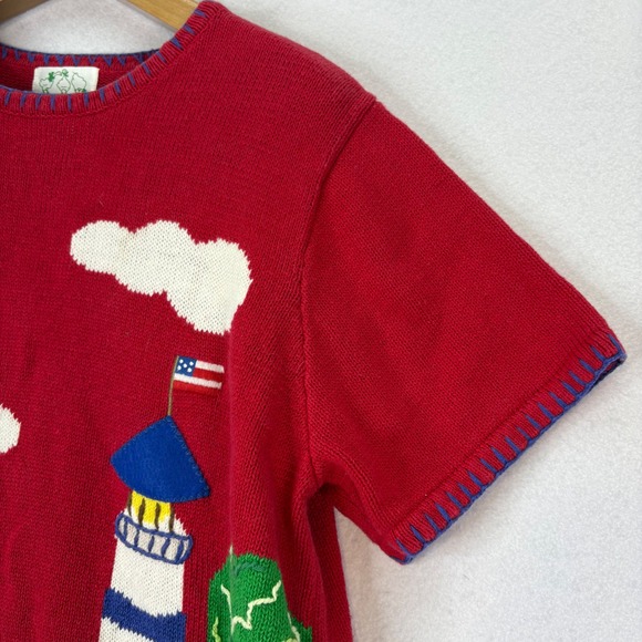 The Quacker Factory Women's Red Lighthouse Sailboat Coastal Knit Top XL Ducks - Picture 3 of 5